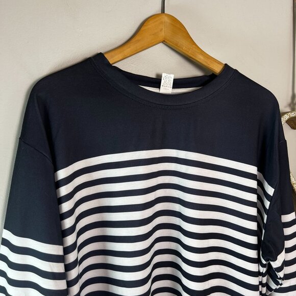 Pixie Lady Womens Plus 2X Crewneck Sweater Top Long Sleeve Navy White Striped - Picture 2 of 12